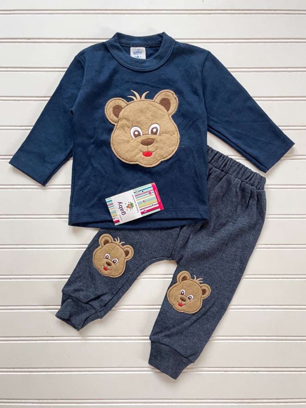 GABY NWT Boys Teddy Bear Appliqué 2PC Giftable Layette Comfy Cozy Set